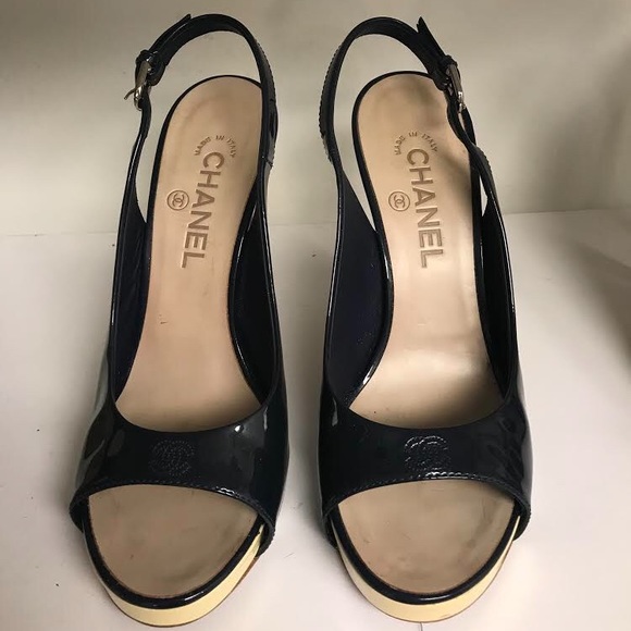 CHANEL Shoes - Chanel dark navy blue slingback heels CHANEL Shoes - Chanel dark navy blue slingback heels